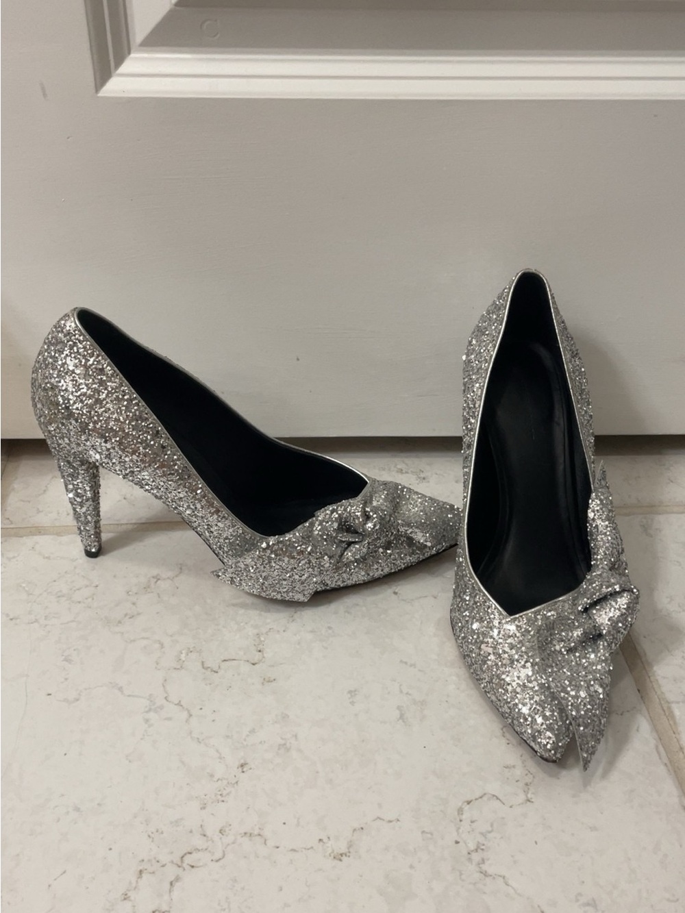 Isabel Marant Silver Glitter Bow Poetty Pumps